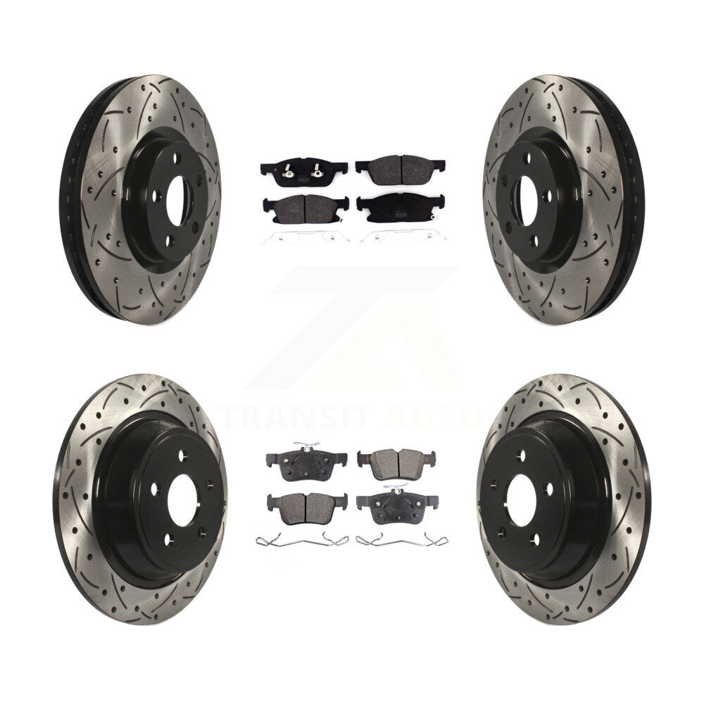 [Avant + Arrière] Kit de disque (percé rainuré revêtu) et plaquette (semi-métallique) de frein pour 2018 Lincoln Continental avec 316mm Diameter Rotor KDF-100566
