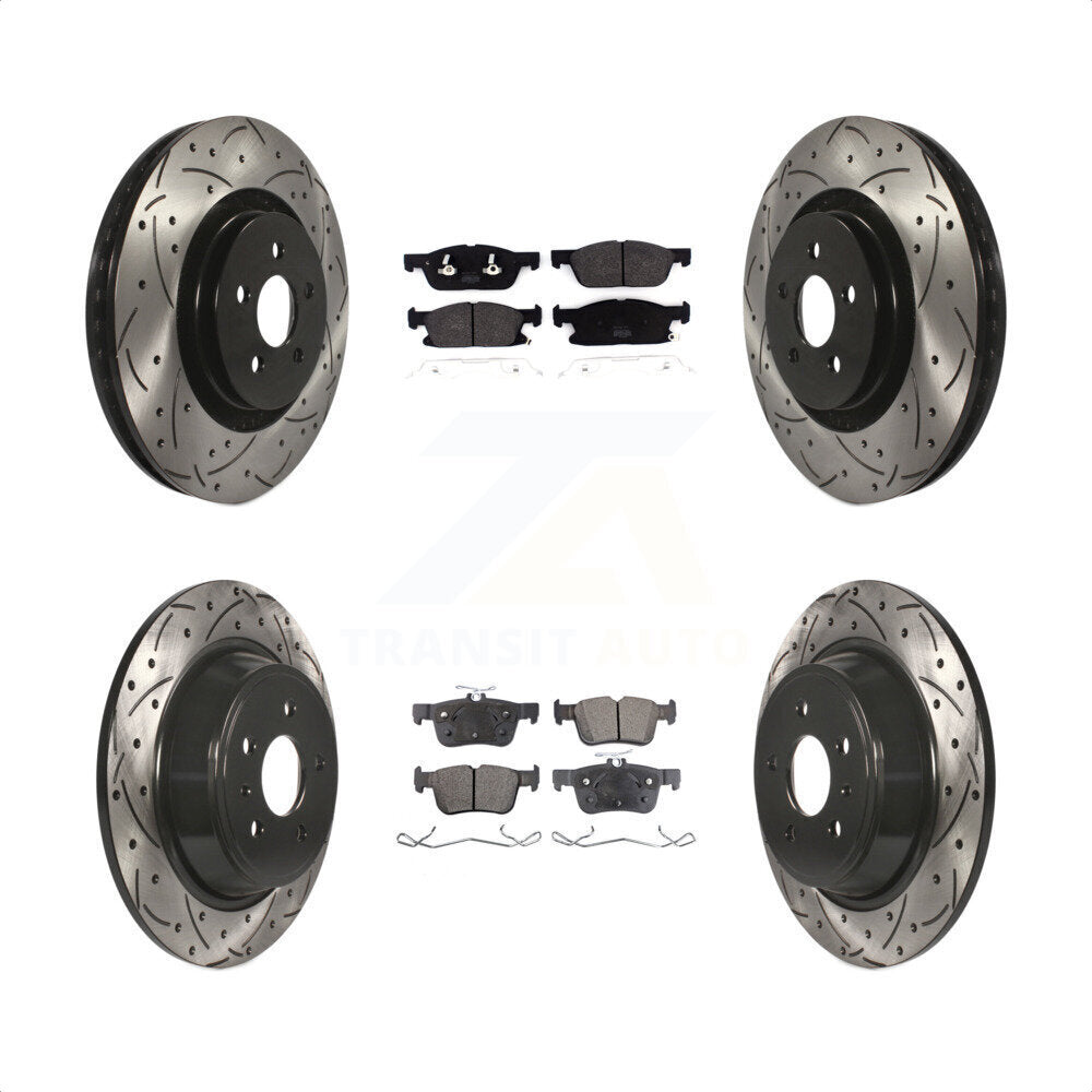 [Avant + Arrière] Kit de disque (percé rainuré revêtu) et plaquette (semi-métallique) de frein pour 2017 Lincoln Continental avec 14mm Wheel Lugs KDF-100567 par Transit Auto