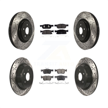 [Avant + Arrière] Kit de disque (percé rainuré revêtu) et plaquette (semi-métallique) de frein pour 2017 Lincoln Continental avec 14mm Wheel Lugs KDF-100567 par Transit Auto