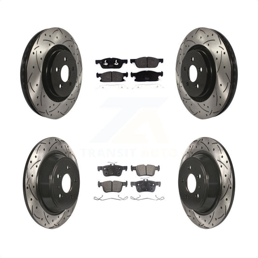 [Avant + Arrière] Kit de disque (percé rainuré revêtu) et plaquette (semi-métallique) de frein pour 2017 Lincoln Continental avec 14mm Wheel Lugs KDF-100567 par Transit Auto