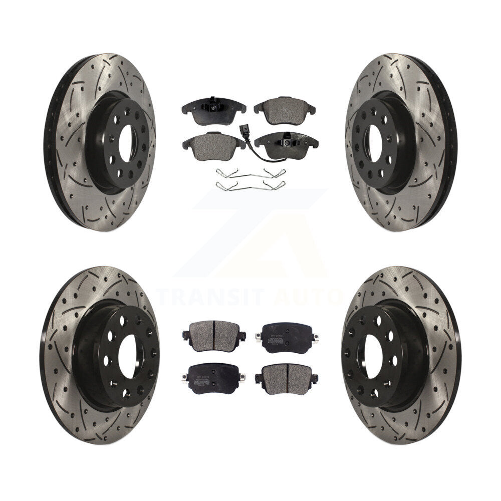 [Avant + Arrière] Kit de disque (percé rainuré revêtu) et plaquette (semi-métallique) de frein pour Volkswagen Passat KDF-100572