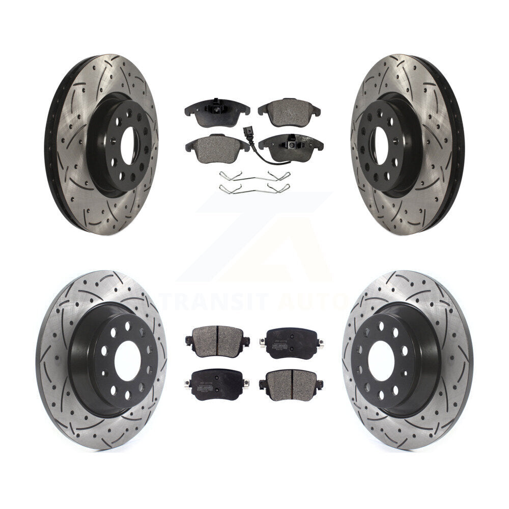 [Avant + Arrière] Kit de disque (percé rainuré revêtu) et plaquette (semi-métallique) de frein pour 2016-2018 Audi Q3 Quattro KDF-100573
