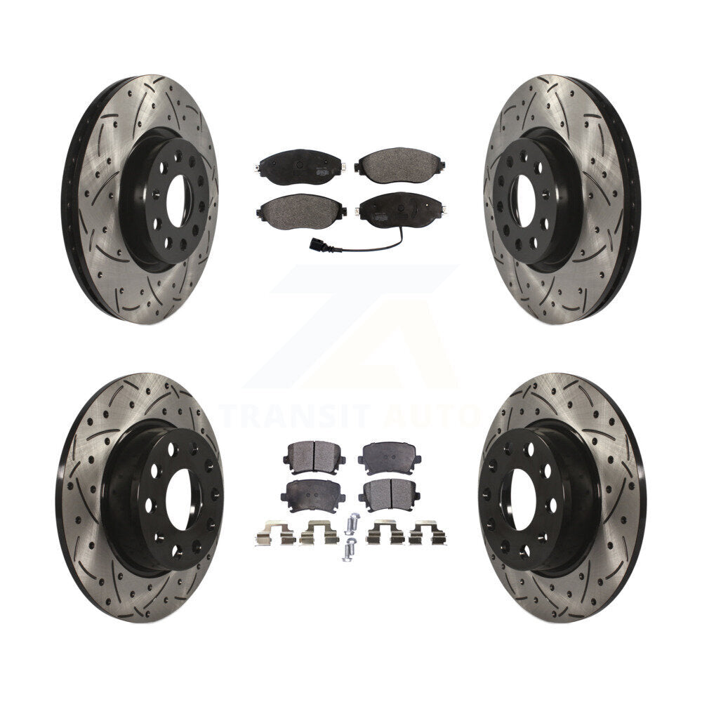 [Avant + Arrière] Kit de disque (percé rainuré revêtu) et plaquette (semi-métallique) de frein pour 2015 Volkswagen GTI avec Performance Package KDF-100574