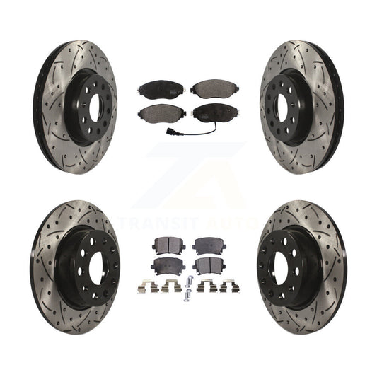 [Avant + Arrière] Kit de disque (percé rainuré revêtu) et plaquette (semi-métallique) de frein pour 2015 Volkswagen GTI avec Performance Package KDF-100574
