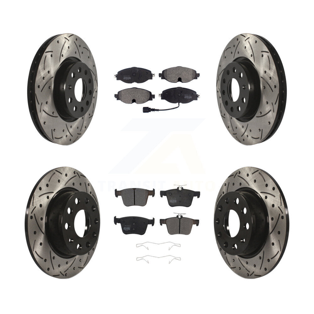[Avant + Arrière] Kit de disque (percé rainuré revêtu) et plaquette (semi-métallique) de frein pour Audi A3 Quattro Sportback e-tron Volkswagen Taos KDF-100575