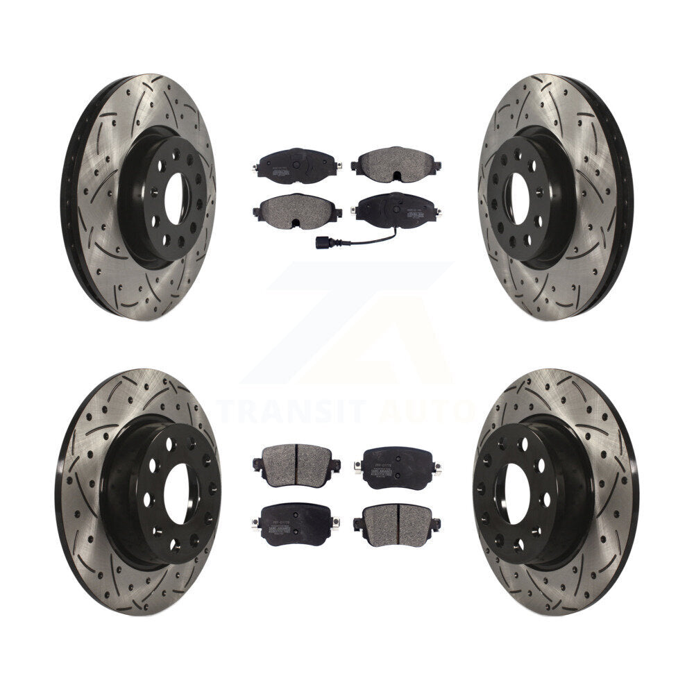 [Avant + Arrière] Kit de disque (percé rainuré revêtu) et plaquette (semi-métallique) de frein pour Volkswagen GTI Golf Alltrack Passat KDF-100576