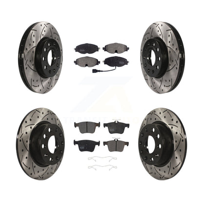 [Avant + Arrière] Kit de disque (percé rainuré revêtu) et plaquette (semi-métallique) de frein pour Audi A3 Quattro Volkswagen e-Golf Taos KDF-100578