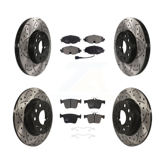 [Avant + Arrière] Kit de disque (percé rainuré revêtu) et plaquette (semi-métallique) de frein pour Audi A3 Quattro Volkswagen e-Golf Taos KDF-100578