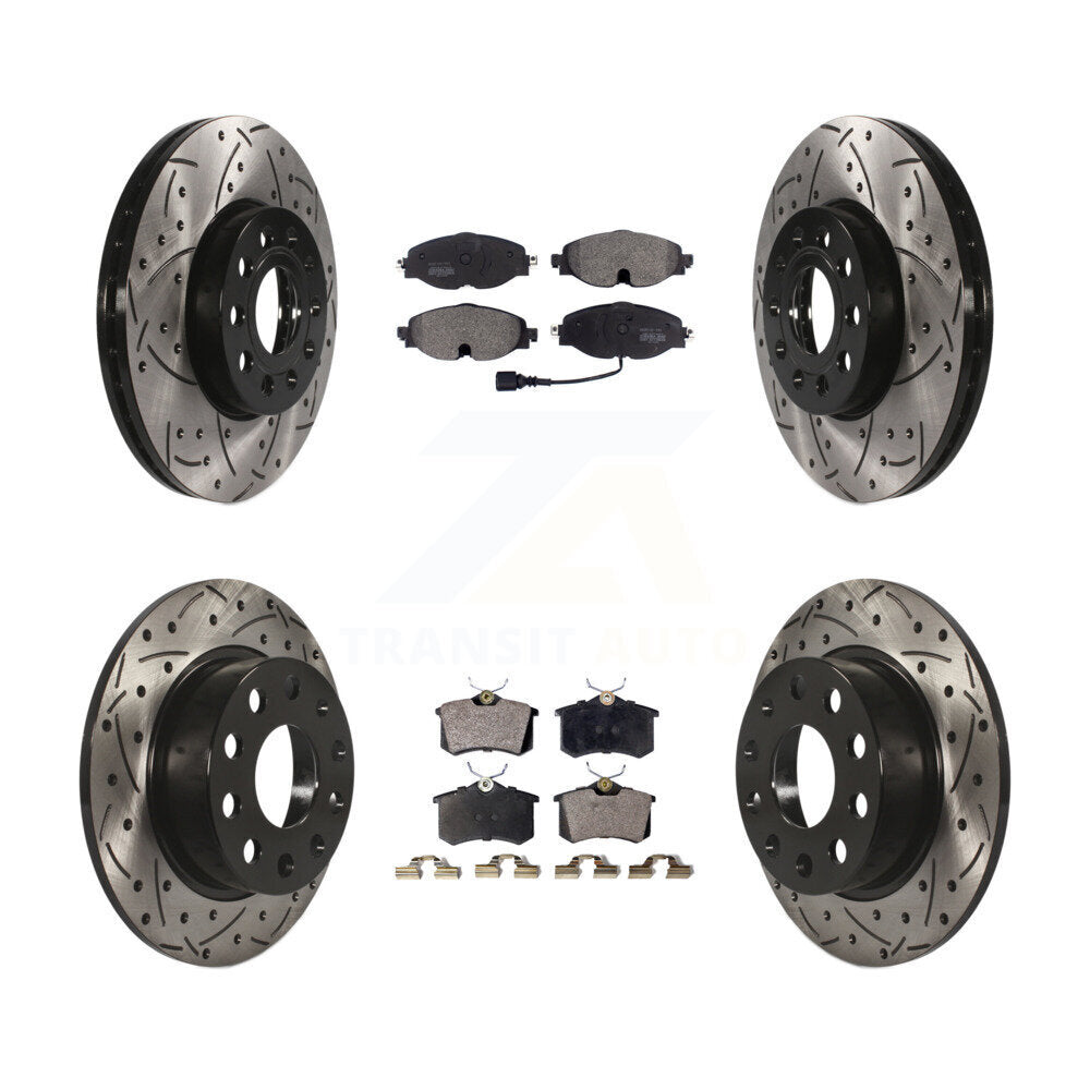 [Avant + Arrière] Kit de disque (percé rainuré revêtu) et plaquette (semi-métallique) de frein pour 2015 Volkswagen Golf SportWagen TDI SE SEL Highline Comfortline Trendline S KDF-100581