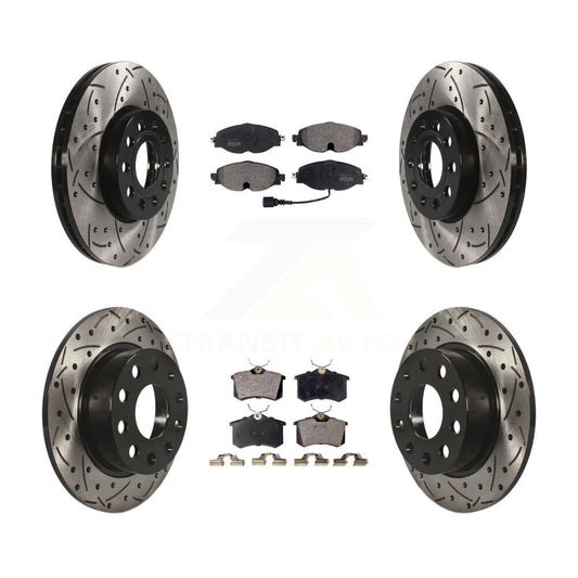 [Avant + Arrière] Kit de disque (percé rainuré revêtu) et plaquette (semi-métallique) de frein pour 2015 Volkswagen Golf SportWagen TDI SE SEL Highline Comfortline Trendline S KDF-100581