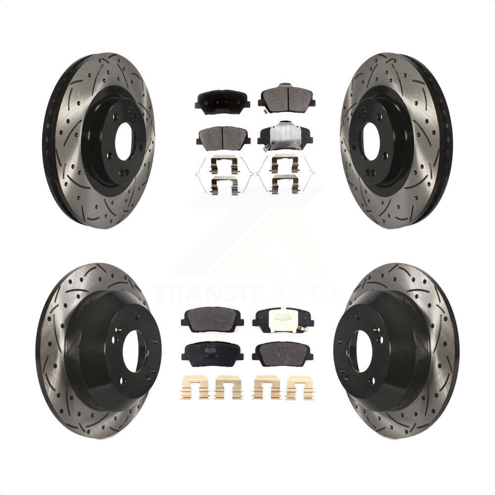 [Avant + Arrière] Kit de disque (percé rainuré revêtu) et plaquette (semi-métallique) de frein pour Kia Sorento Hyundai Santa Fe Sport KDF-100585 par Transit Auto