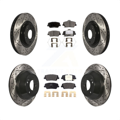 [Avant + Arrière] Kit de disque (percé rainuré revêtu) et plaquette (semi-métallique) de frein pour Kia Sorento Hyundai Santa Fe Sport KDF-100585 par Transit Auto