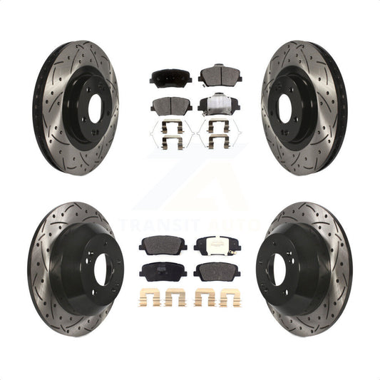 [Avant + Arrière] Kit de disque (percé rainuré revêtu) et plaquette (semi-métallique) de frein pour Kia Sorento Hyundai Santa Fe Sport KDF-100585 par Transit Auto