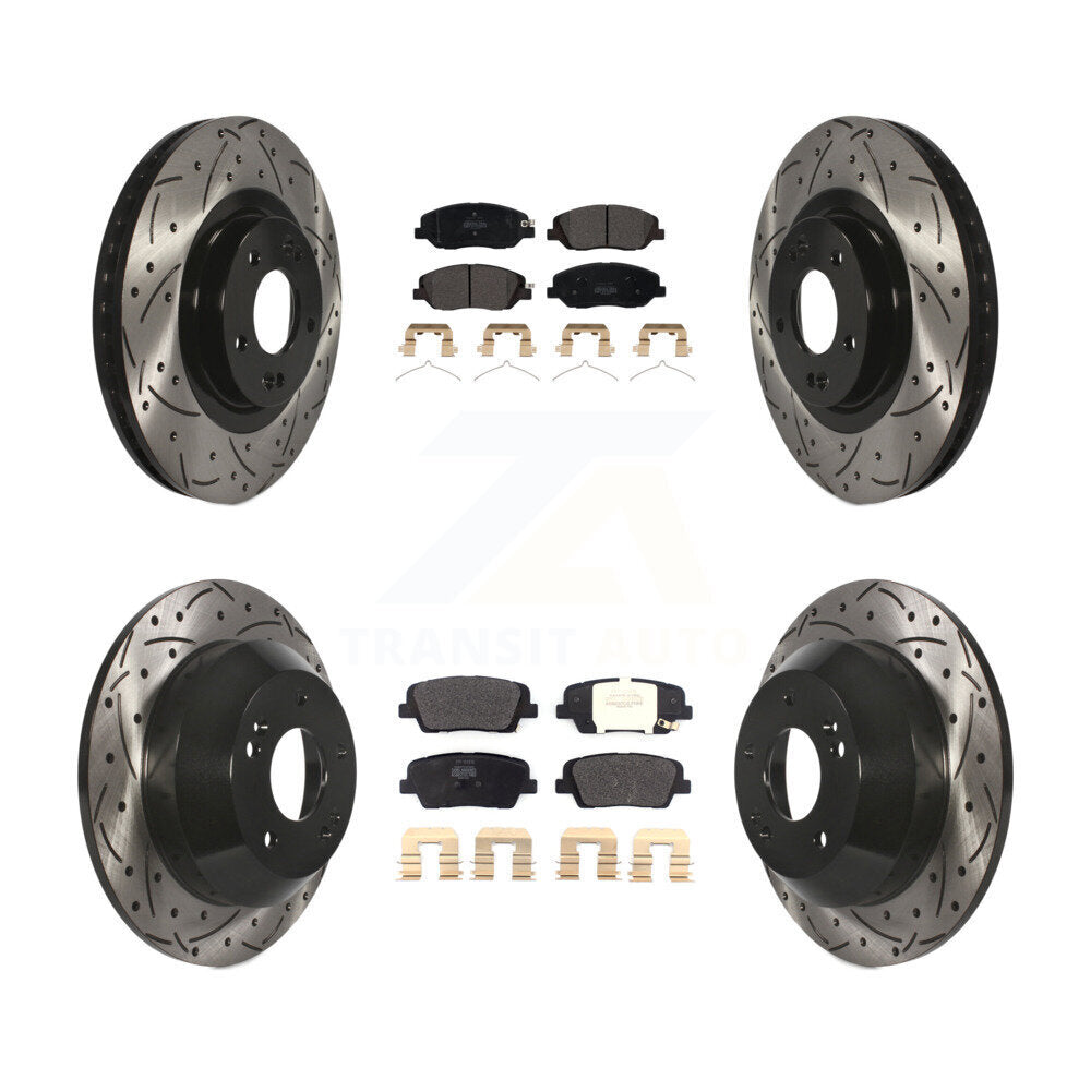 [Avant + Arrière] Kit de disque (percé rainuré revêtu) et plaquette (semi-métallique) de frein pour Hyundai Santa Fe XL KDF-100586