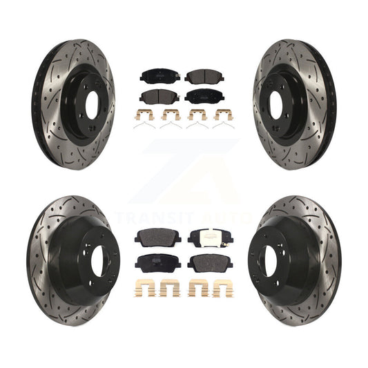 [Avant + Arrière] Kit de disque (percé rainuré revêtu) et plaquette (semi-métallique) de frein pour Hyundai Santa Fe XL KDF-100586