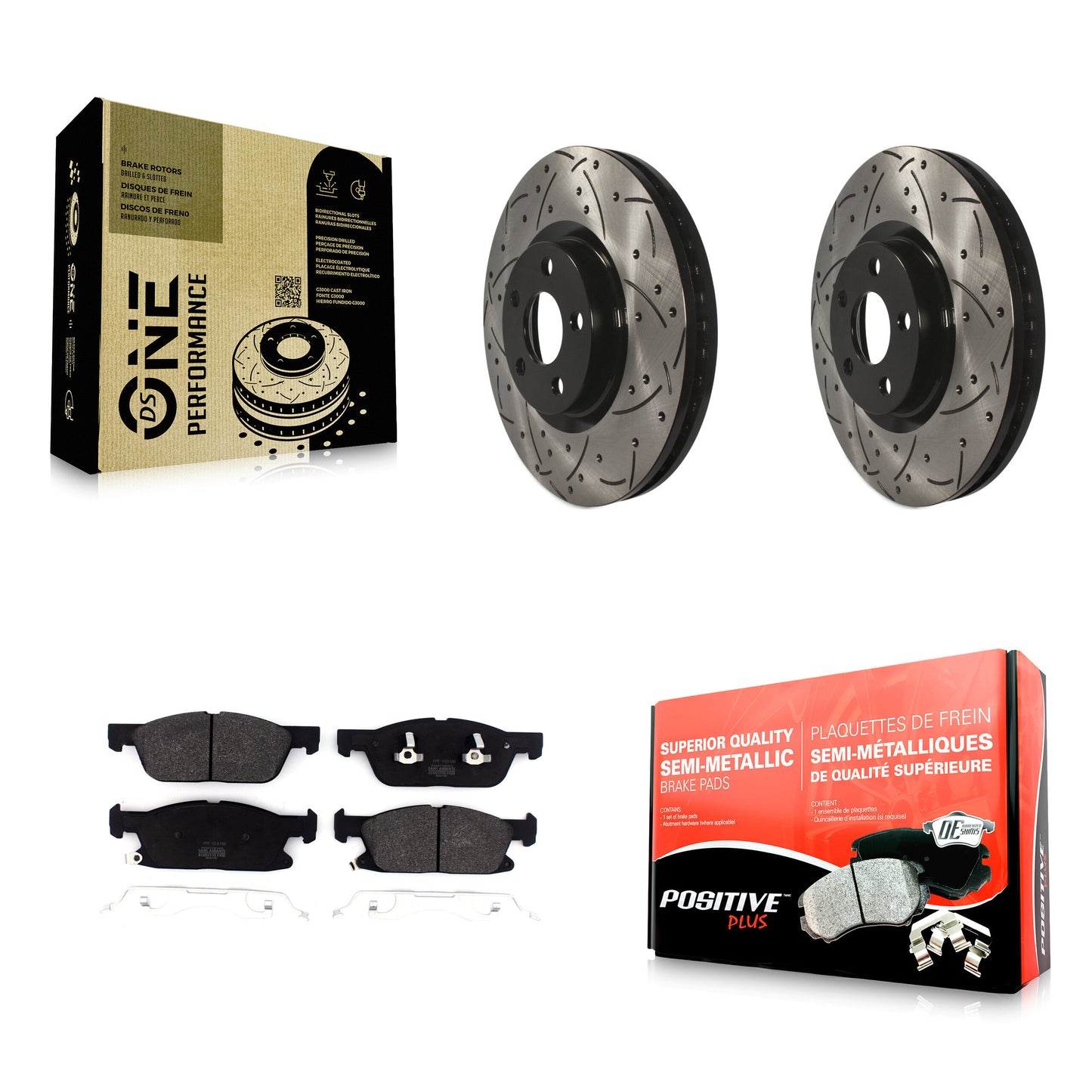 [Avant] Kit de disque (percé rainuré revêtu) et plaquette (semi-métallique) de frein pour 2018 Lincoln Continental avec 316mm Diameter Rotor KDF-100591