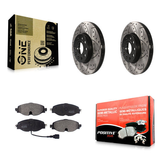 [Avant] Kit de disque (percé rainuré revêtu) et plaquette (semi-métallique) de frein pour Volkswagen Jetta Audi Golf A3 SportWagen Quattro e-Golf Taos KDF-100598