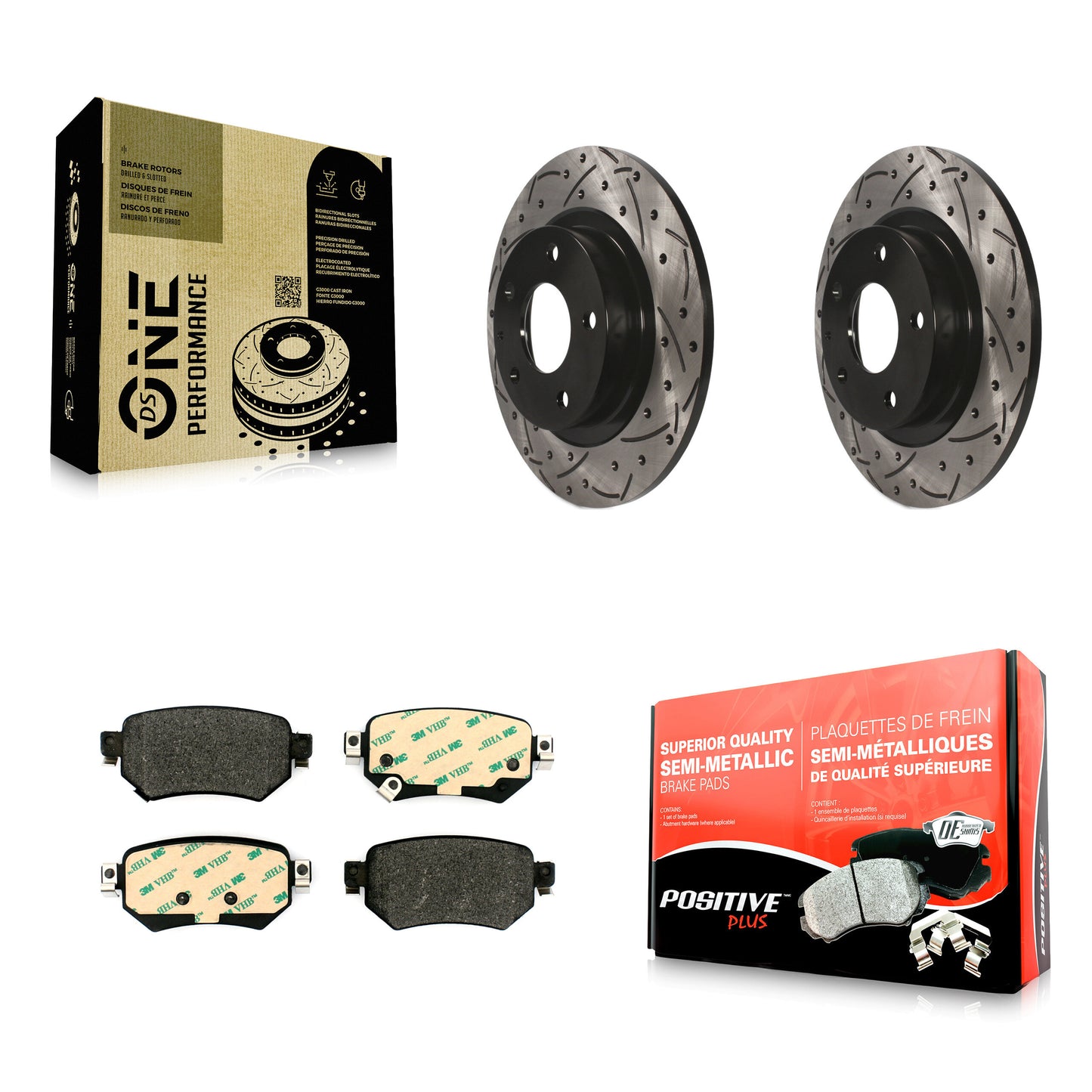 [Arrière] Kit de disque (percé rainuré revêtu) et plaquette (semi-métallique) de frein pour 2016-2021 Mazda 6 KDF-100601