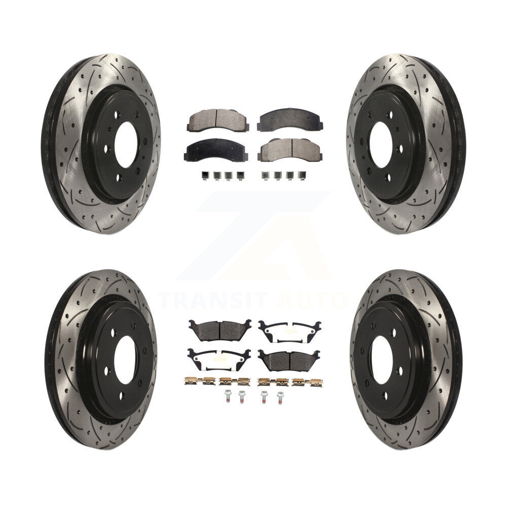 [Avant + Arrière] Kit de disque (percé rainuré revêtu) et plaquette (semi-métallique) de frein pour 2015-2017 Ford F-150 avec Electric Parking KDF-100603