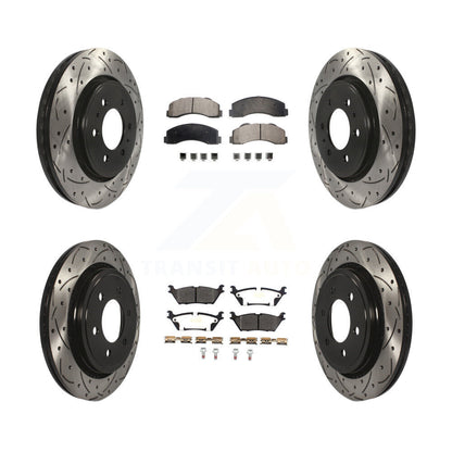 [Avant + Arrière] Kit de disque (percé rainuré revêtu) et plaquette (semi-métallique) de frein pour 2015-2017 Ford F-150 avec Electric Parking KDF-100603