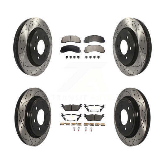 [Avant + Arrière] Kit de disque (percé rainuré revêtu) et plaquette (semi-métallique) de frein pour 2015-2017 Ford F-150 avec Electric Parking KDF-100603