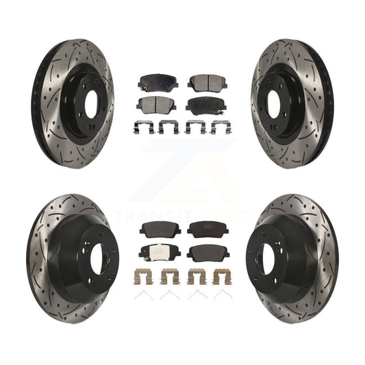 [Avant + Arrière] Kit de disque (percé rainuré revêtu) et plaquette (semi-métallique) de frein pour 2014-2015 Kia Sorento avec Red Painted Calipers KDF-100604