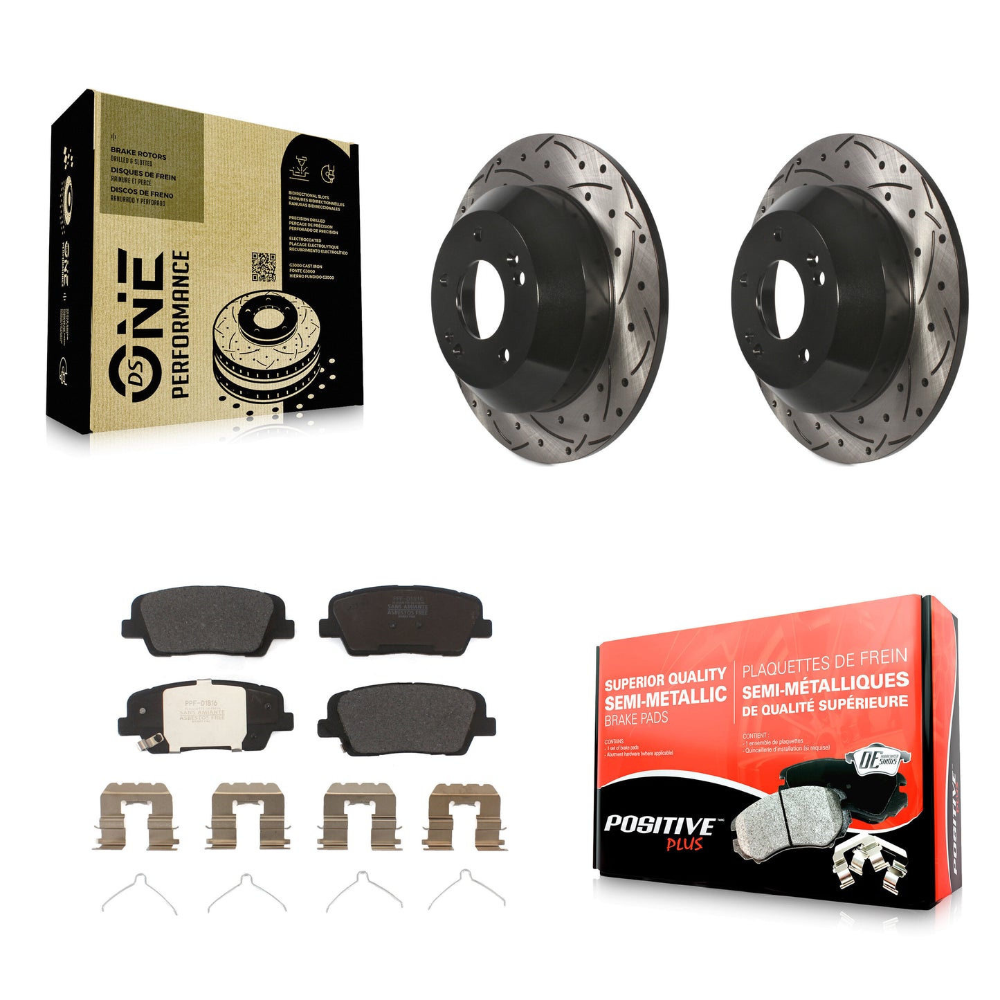 [Arrière] Kit de disque (percé rainuré revêtu) et plaquette (semi-métallique) de frein pour 2014-2015 Kia Sorento avec Red Painted Calipers KDF-100606