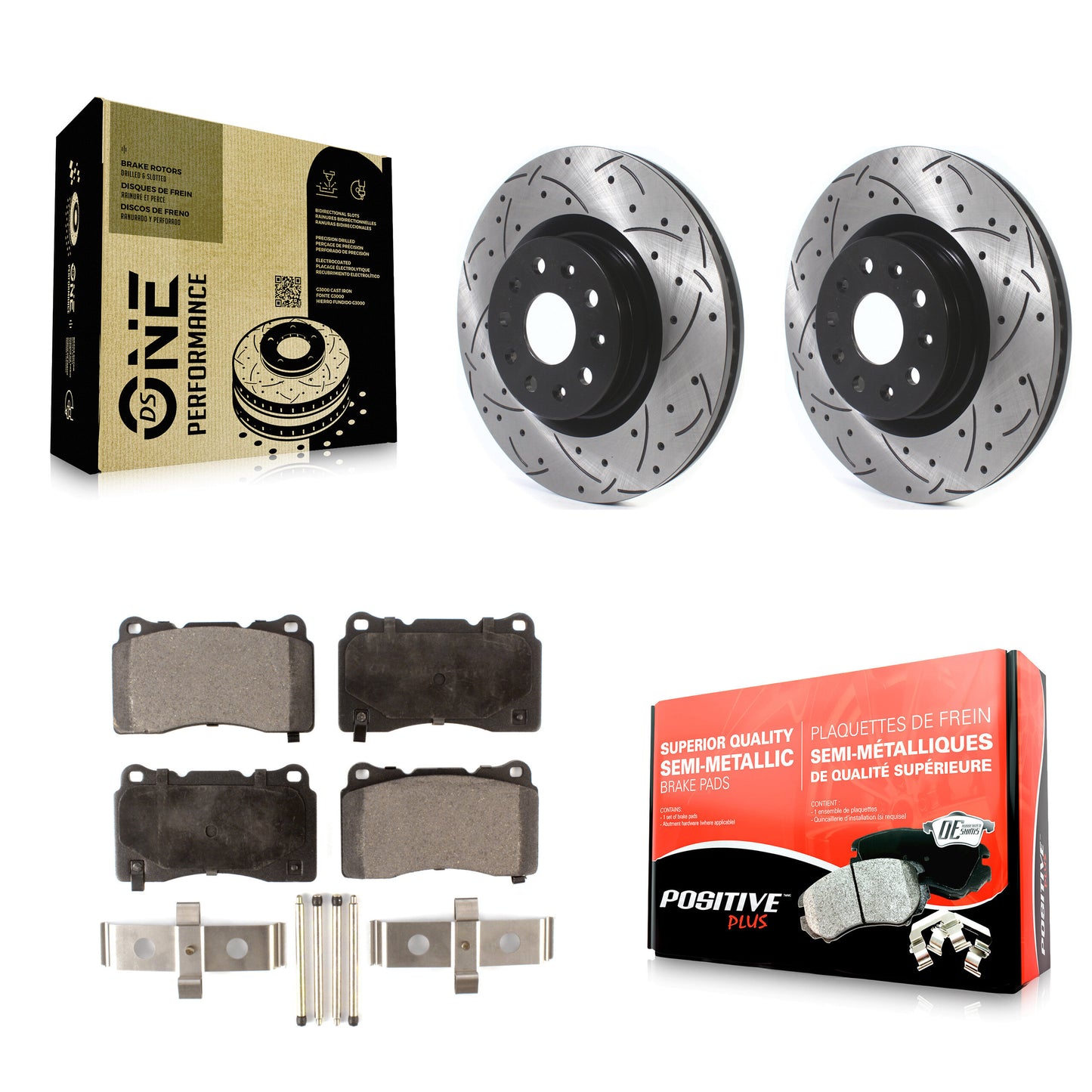 [Avant] Kit de disque (percé rainuré revêtu) et plaquette (semi-métallique) de frein pour Cadillac CTS CT6 Chevrolet Camaro KDF-100608