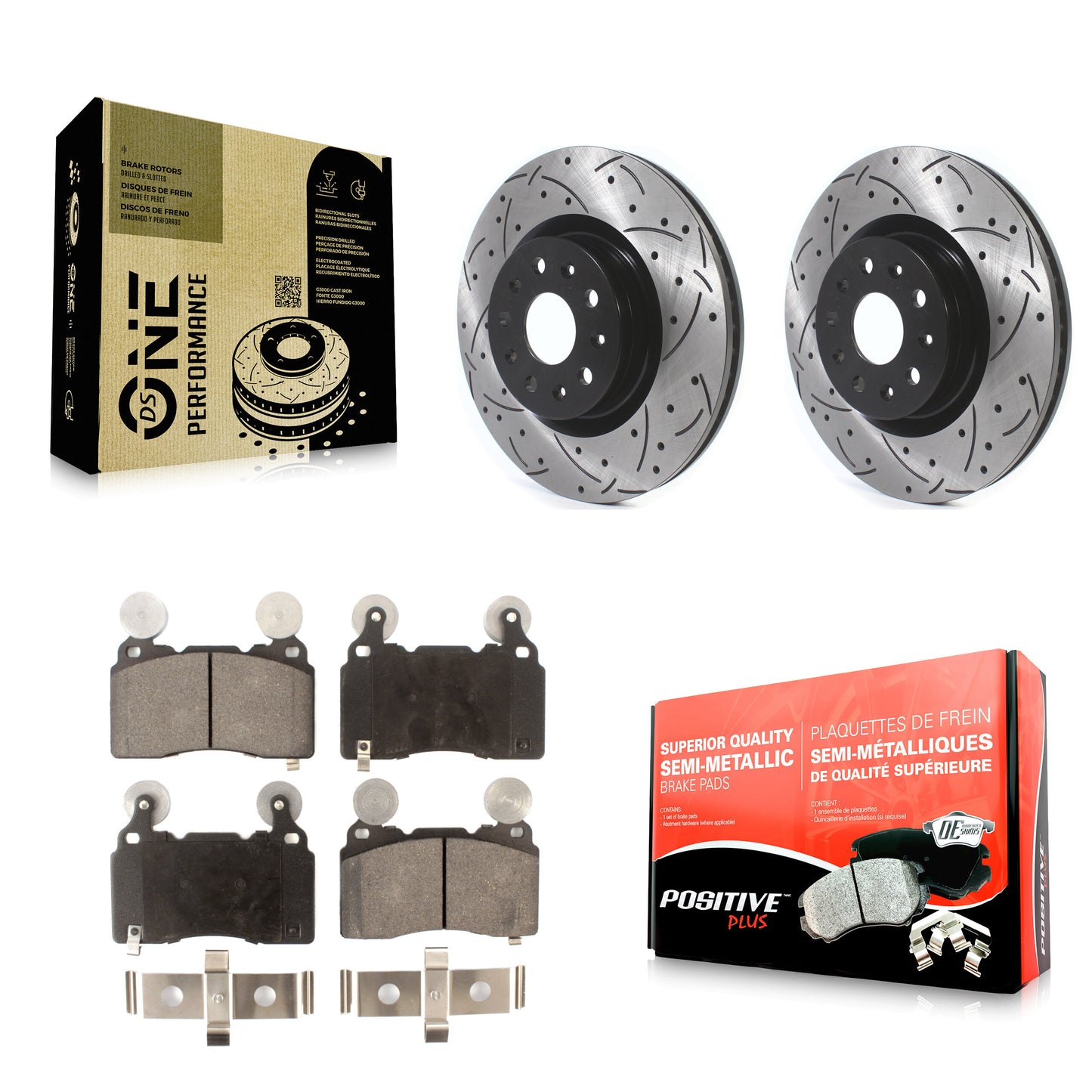 [Avant] Kit de disque (percé rainuré revêtu) et plaquette (semi-métallique) de frein pour Cadillac CTS Chevrolet Camaro CT6 KDF-100610