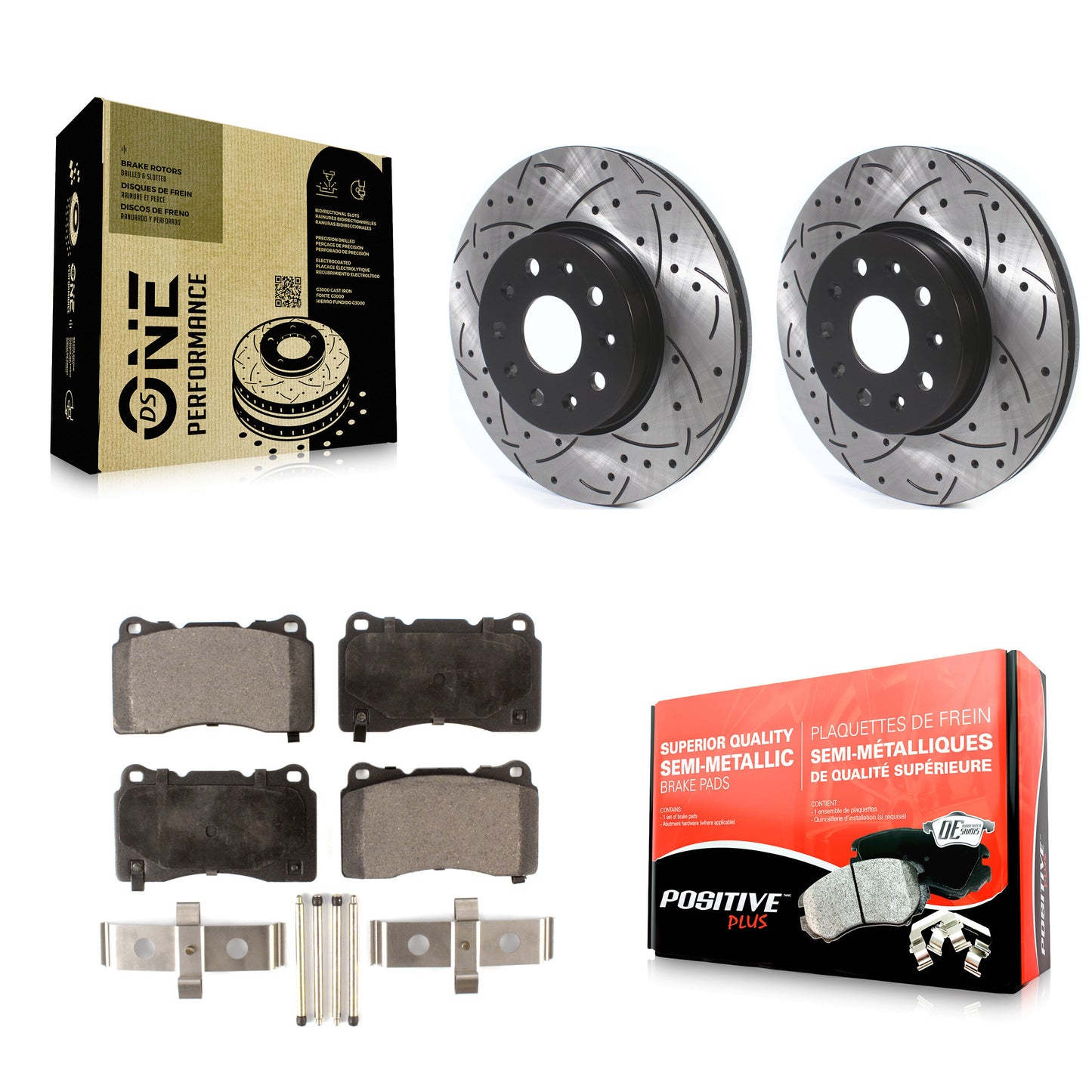 [Avant] Kit de disque (percé rainuré revêtu) et plaquette (semi-métallique) de frein pour Chevrolet Camaro Cadillac CTS CT6 KDF-100611