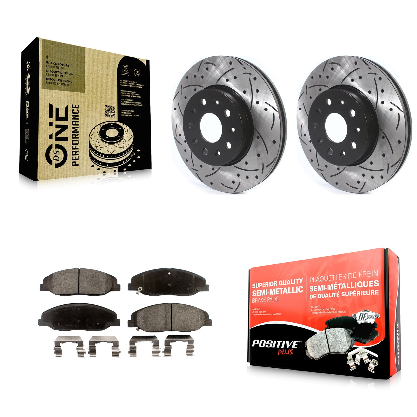 [Avant] Kit de disque (percé rainuré revêtu) et plaquette (semi-métallique) de frein pour Cadillac CTS sans Heavy Duty Brakes KDF-100613