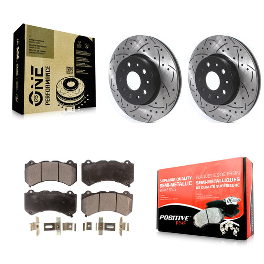 [Avant] Kit de disque (percé rainuré revêtu) et plaquette (semi-métallique) de frein pour 2019-2020 Chevrolet Camaro LT LS avec 6 Piston Brembo Calipers KDF-100614