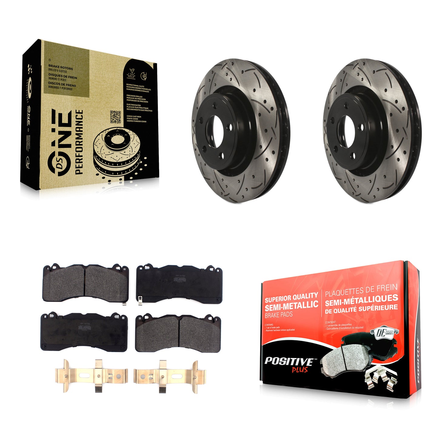 [Avant] Kit de disque (percé rainuré revêtu) et plaquette (semi-métallique) de frein pour 2015 Ford Mustang V6 avec Brembo Brakes KDF-100617