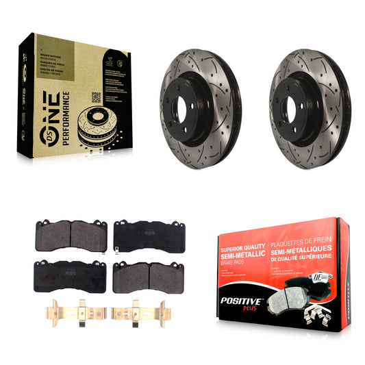 [Avant] Kit de disque (percé rainuré revêtu) et plaquette (semi-métallique) de frein pour 2015 Ford Mustang V6 avec Brembo Brakes KDF-100617