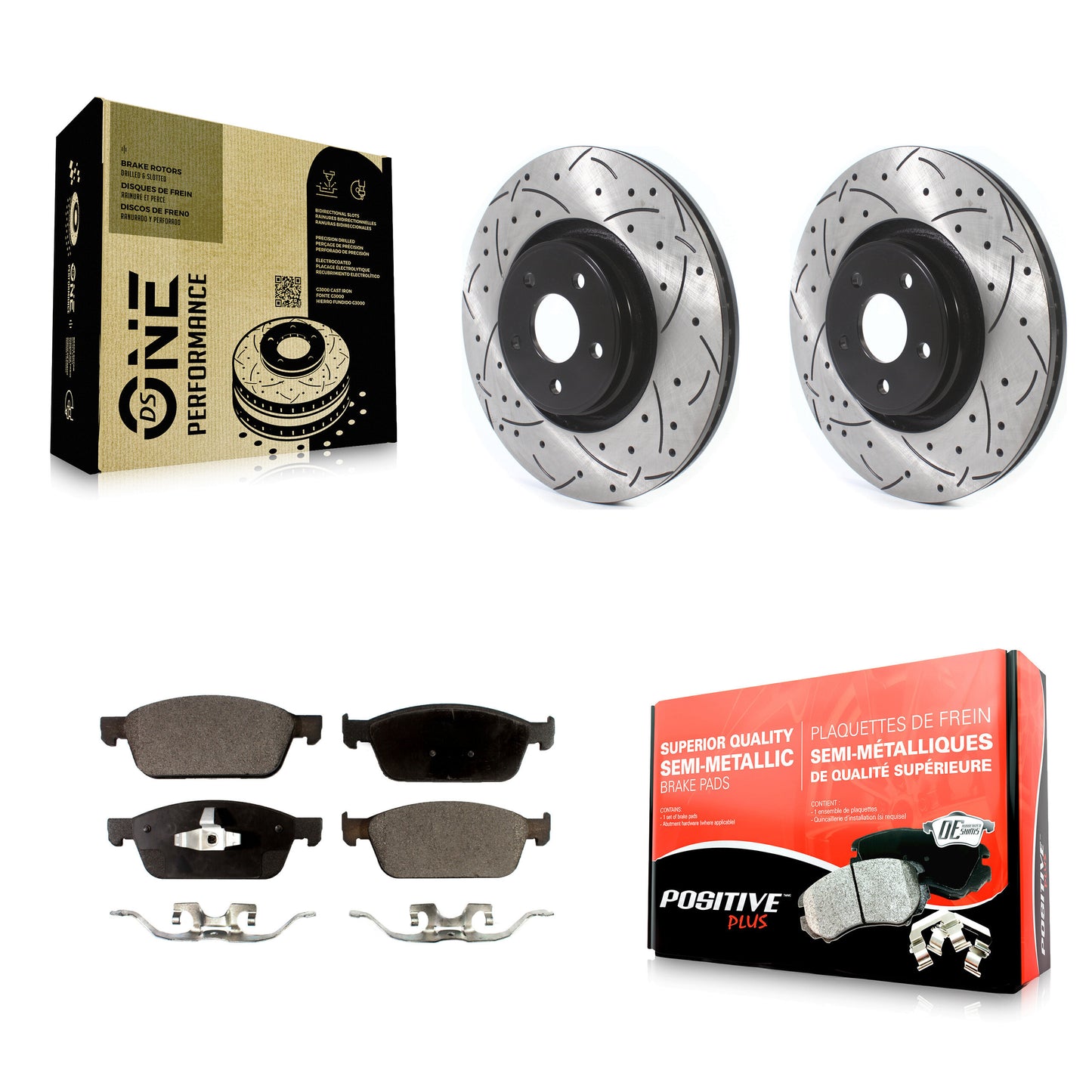 [Avant] Kit de disque (percé rainuré revêtu) et plaquette (semi-métallique) de frein pour Ford Focus Lincoln MKC KDF-100619