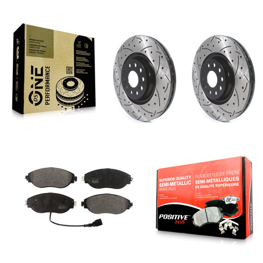 [Avant] Kit de disque (percé rainuré revêtu) et plaquette (semi-métallique) de frein pour Volkswagen Tiguan Jetta GTI Audi Golf R S3 Q3 Arteon KDF-100626