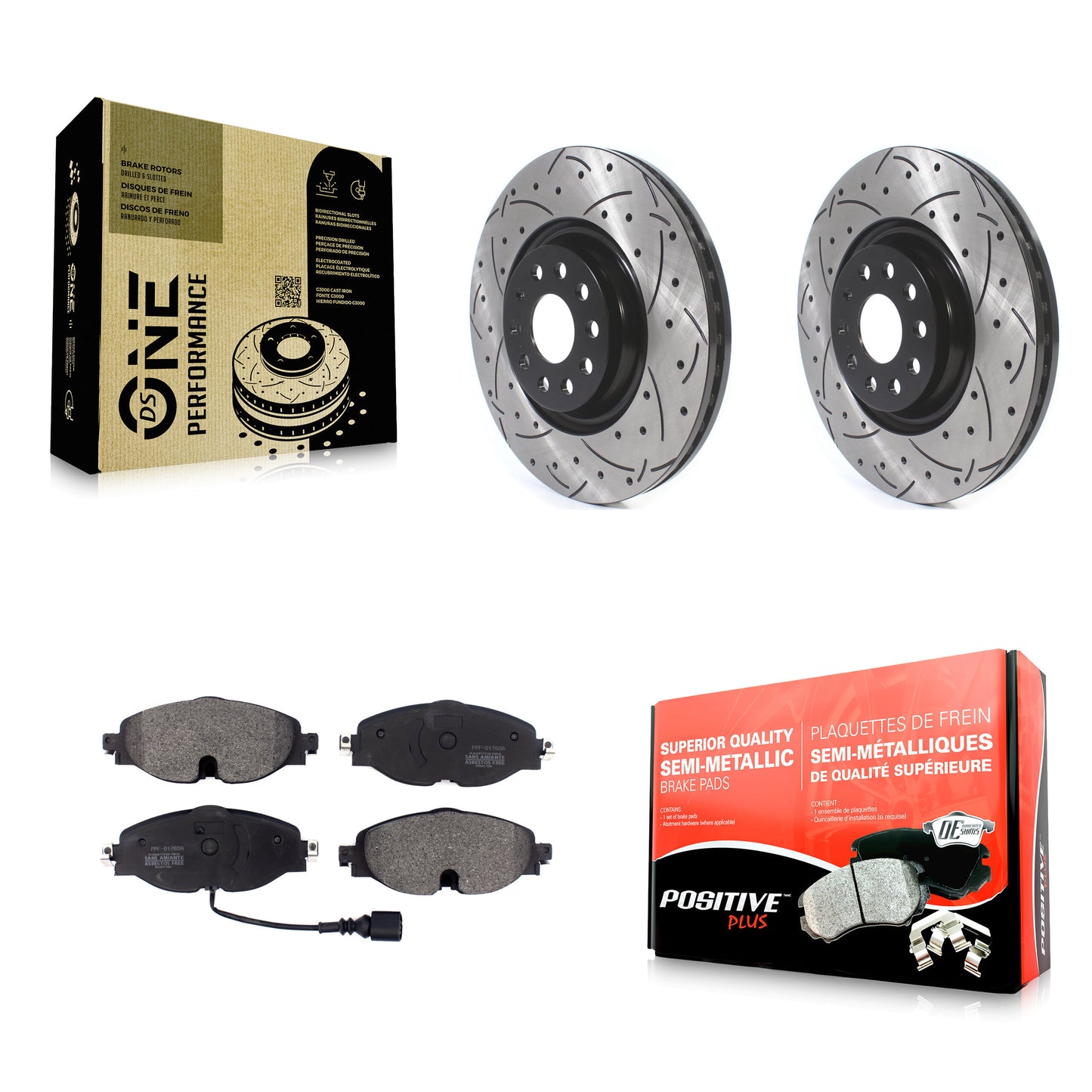 [Avant] Kit de disque (percé rainuré revêtu) et plaquette (semi-métallique) de frein pour Volkswagen Golf Audi A3 Jetta Quattro KDF-100627