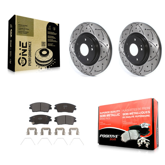 [Avant] Kit de disque (percé rainuré revêtu) et plaquette (semi-métallique) de frein pour Hyundai Elantra Tucson Kia Sportage KDF-100630