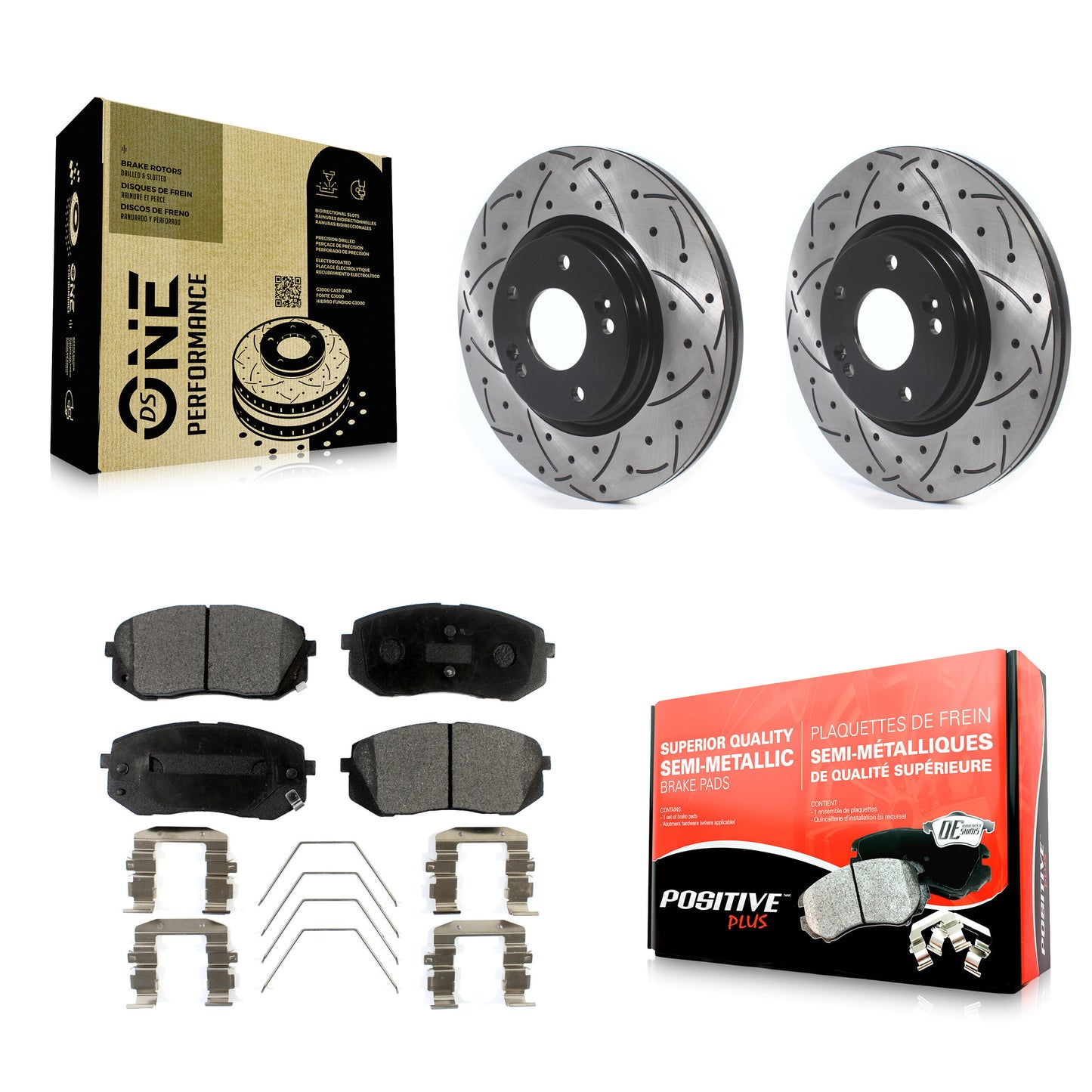 [Avant] Kit de disque (percé rainuré revêtu) et plaquette (semi-métallique) de frein pour Kia Soul Hyundai Kona Elantra GT Veloster Forte Seltos KDF-100631