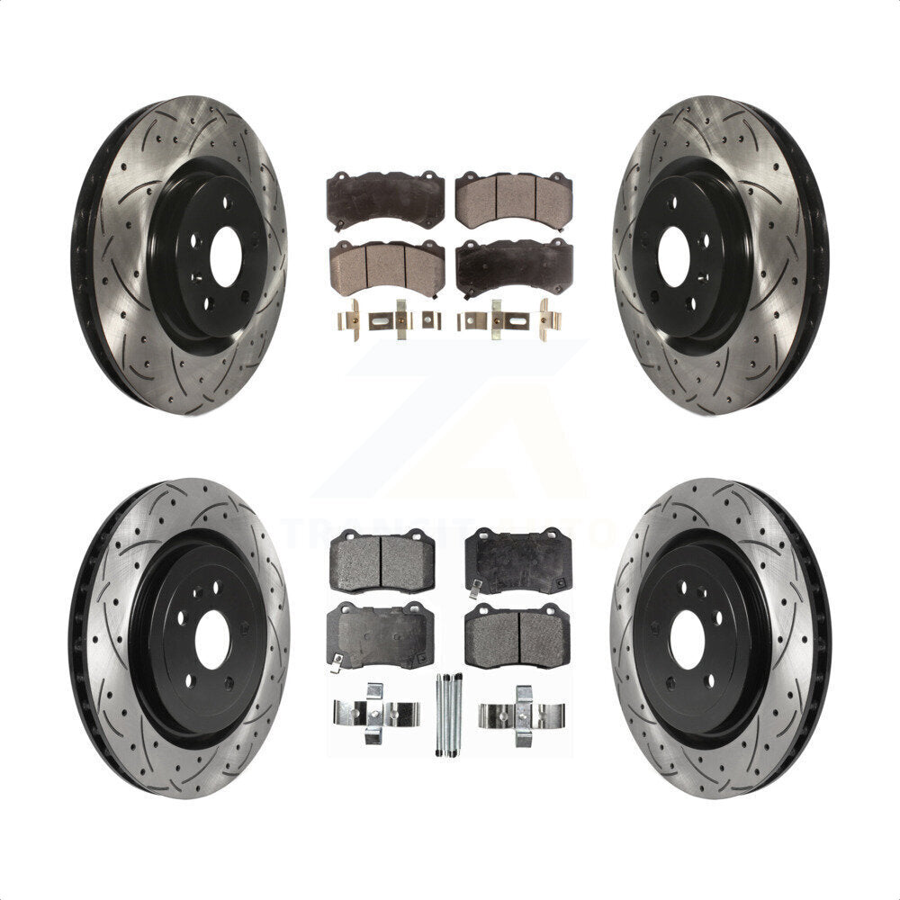 [Avant + Arrière] Kit de disque (percé rainuré revêtu) et plaquette (semi-métallique) de frein pour 2014 Chevrolet Camaro ZL1 KDF-100642 par Transit Auto