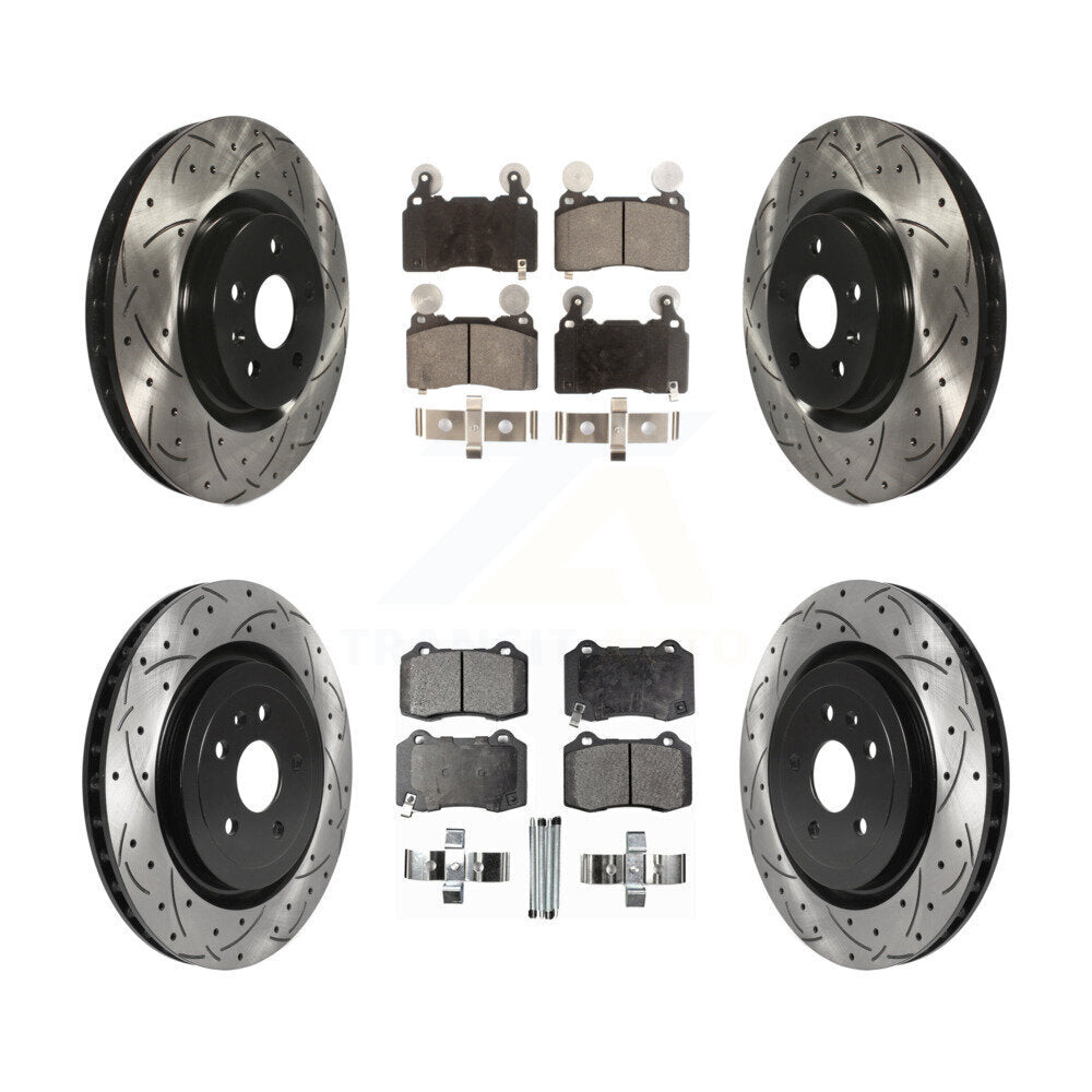 [Avant + Arrière] Kit de disque (percé rainuré revêtu) et plaquette (semi-métallique) de frein pour 2010-2015 Chevrolet Camaro SS KDF-100643