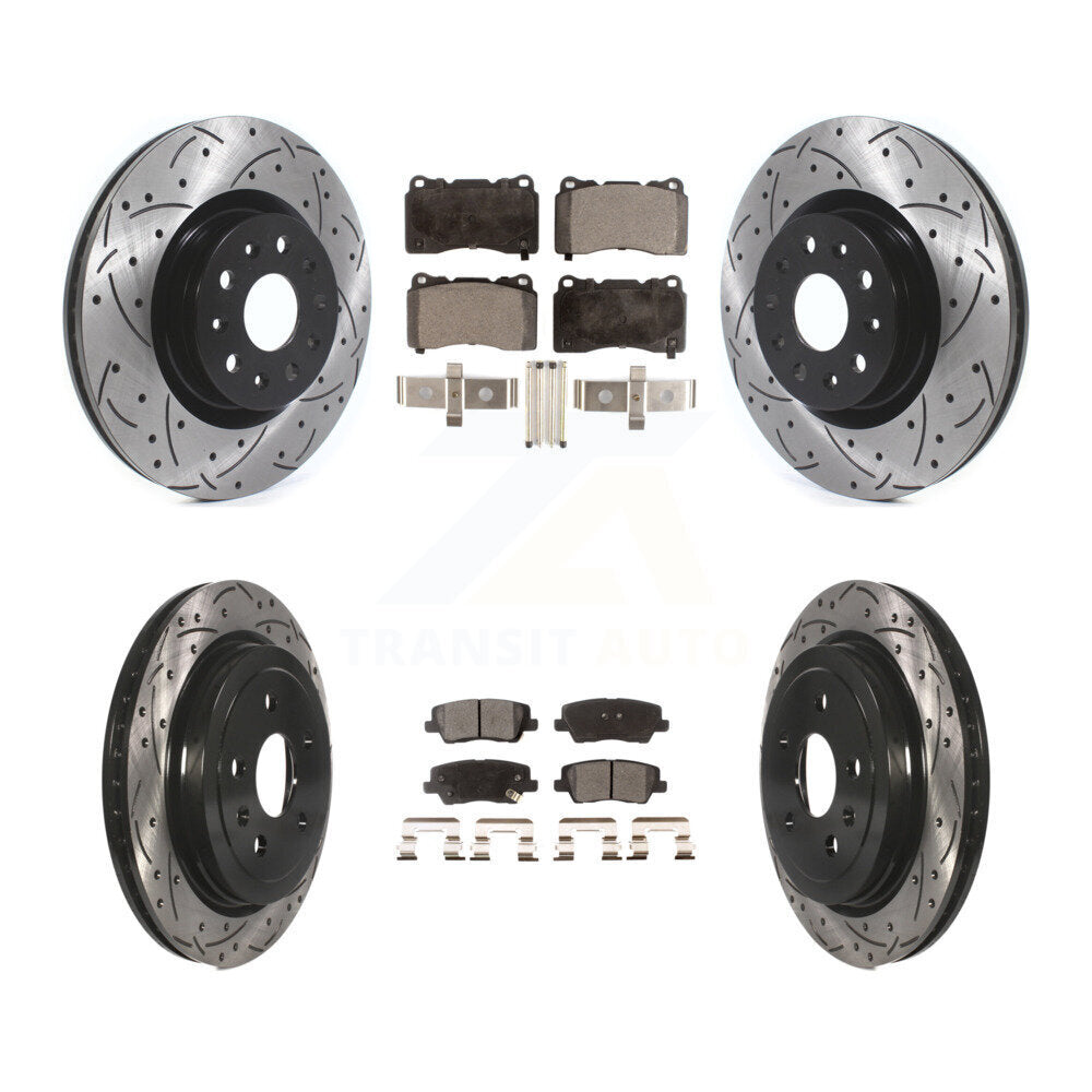 [Avant + Arrière] Kit de disque (percé rainuré revêtu) et plaquette (semi-métallique) de frein pour Cadillac CTS avec 18" Factory Wheels KDF-100645