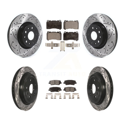 [Avant + Arrière] Kit de disque (percé rainuré revêtu) et plaquette (semi-métallique) de frein pour Cadillac CTS avec 18" Factory Wheels KDF-100645