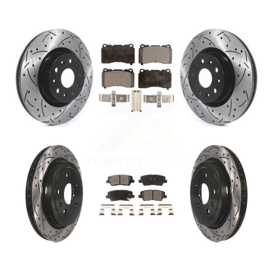 [Avant + Arrière] Kit de disque (percé rainuré revêtu) et plaquette (semi-métallique) de frein pour Cadillac CTS avec 18" Factory Wheels KDF-100645