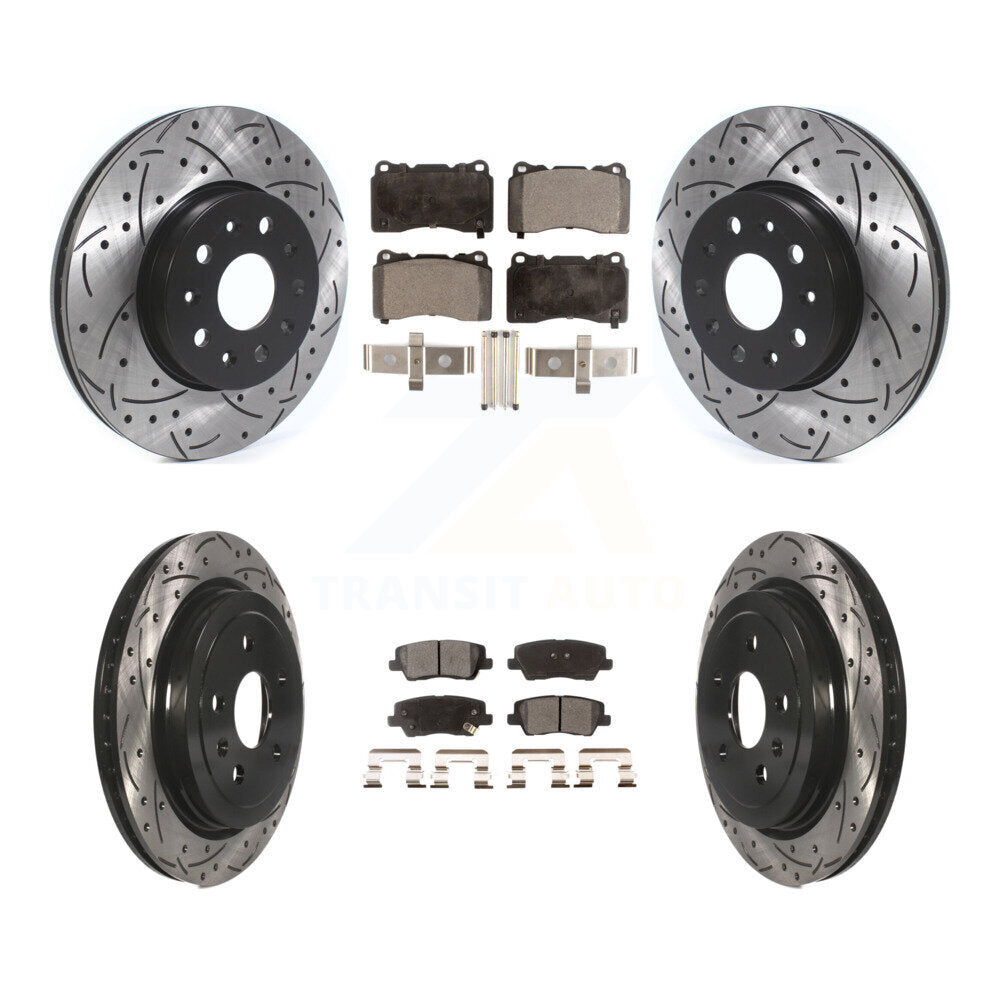 [Avant + Arrière] Kit de disque (percé rainuré revêtu) et plaquette (semi-métallique) de frein pour Cadillac CTS KDF-100647
