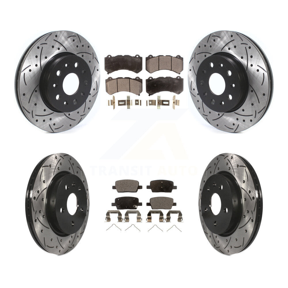 [Avant + Arrière] Kit de disque (percé rainuré revêtu) et plaquette (semi-métallique) de frein pour 2019-2020 Chevrolet Camaro LT LS avec 6 Piston Brembo Calipers KDF-100650