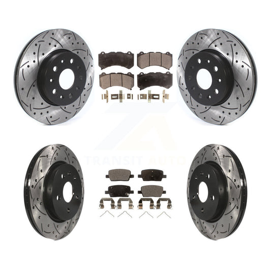 [Avant + Arrière] Kit de disque (percé rainuré revêtu) et plaquette (semi-métallique) de frein pour 2019-2020 Chevrolet Camaro LT LS avec 6 Piston Brembo Calipers KDF-100650