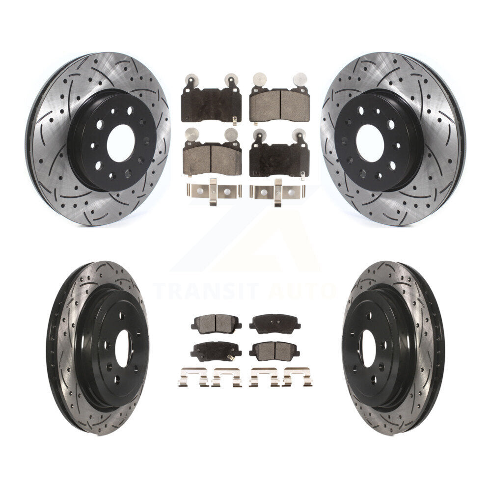 [Avant + Arrière] Kit de disque (percé rainuré revêtu) et plaquette (semi-métallique) de frein pour Cadillac CTS KDF-100651