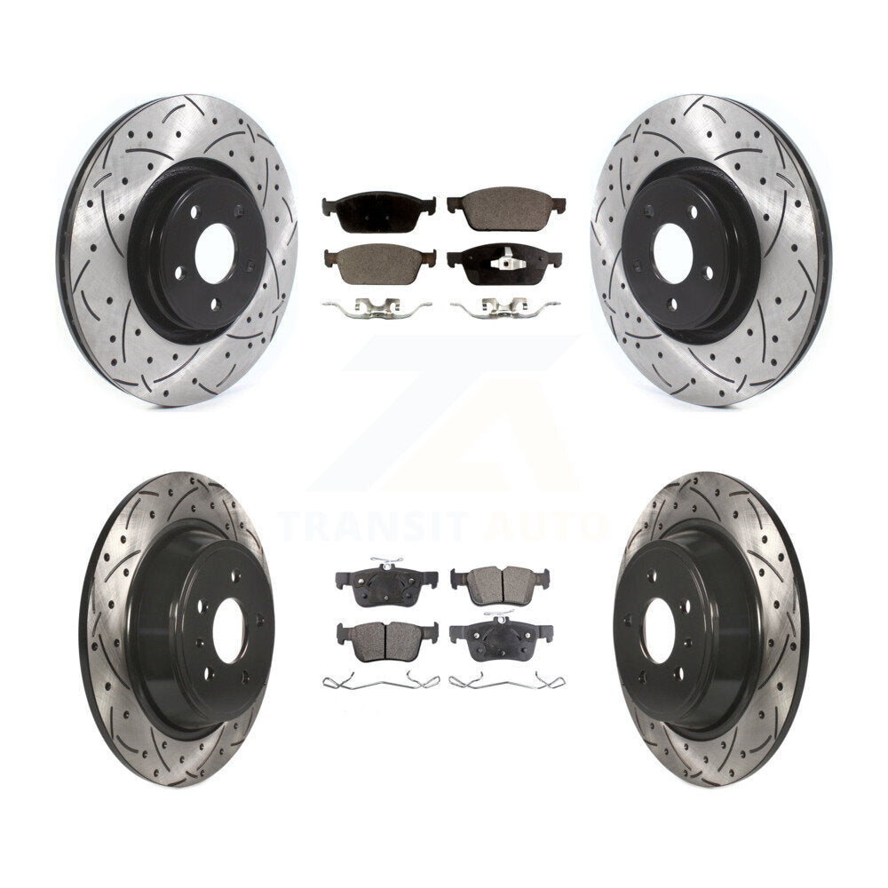 [Avant + Arrière] Kit de disque (percé rainuré revêtu) et plaquette (semi-métallique) de frein pour Lincoln MKC KDF-100655