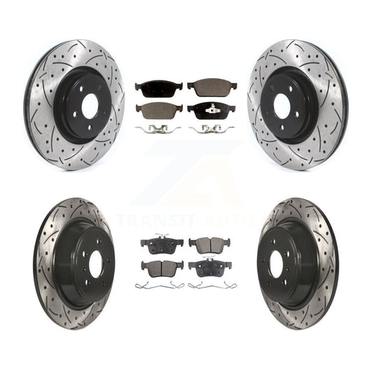 [Avant + Arrière] Kit de disque (percé rainuré revêtu) et plaquette (semi-métallique) de frein pour Lincoln MKC KDF-100655